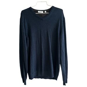 Calvin Klein V-Neck Extra Fine 100% Merino Wool Navy Blue Sweater Size Medium